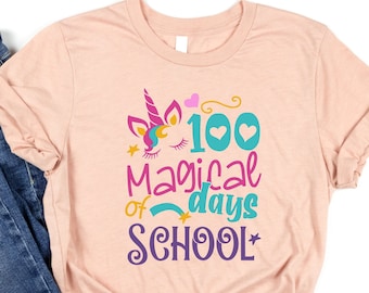 100 Magical Days of School Unicorn Shirt, Girls 100 Days Of School T-Shirt, 100 Days of School Shirt, 100th Day Of School Celebration