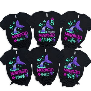 Custom Mermaid Birthday Girl Shirt, Mermaid Birthday Party Family Shirt, Birthday Girl Shirt, Personalized Birthday Girl Shirt