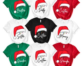 Personalized Santa Hat Christmas Shirt, Custom Family Christmas Shirt, Matching Family Christmas Shirts, Holiday Family Shirt