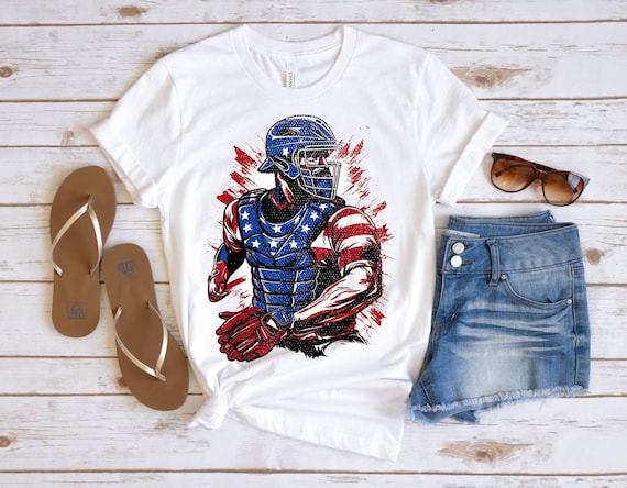 Patriotic Baseball Catcher Vintage American Flag 4th of July Shirt, 4th of July Shirt, Baseball 4th of July Shirt, Independence Day Shirt