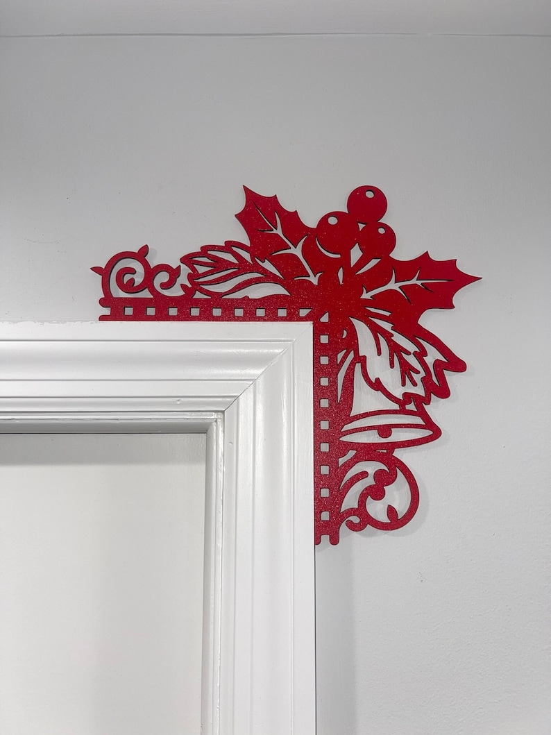 Christmas Wooden Door Corner Sign Holly Leaves Berries Etsy