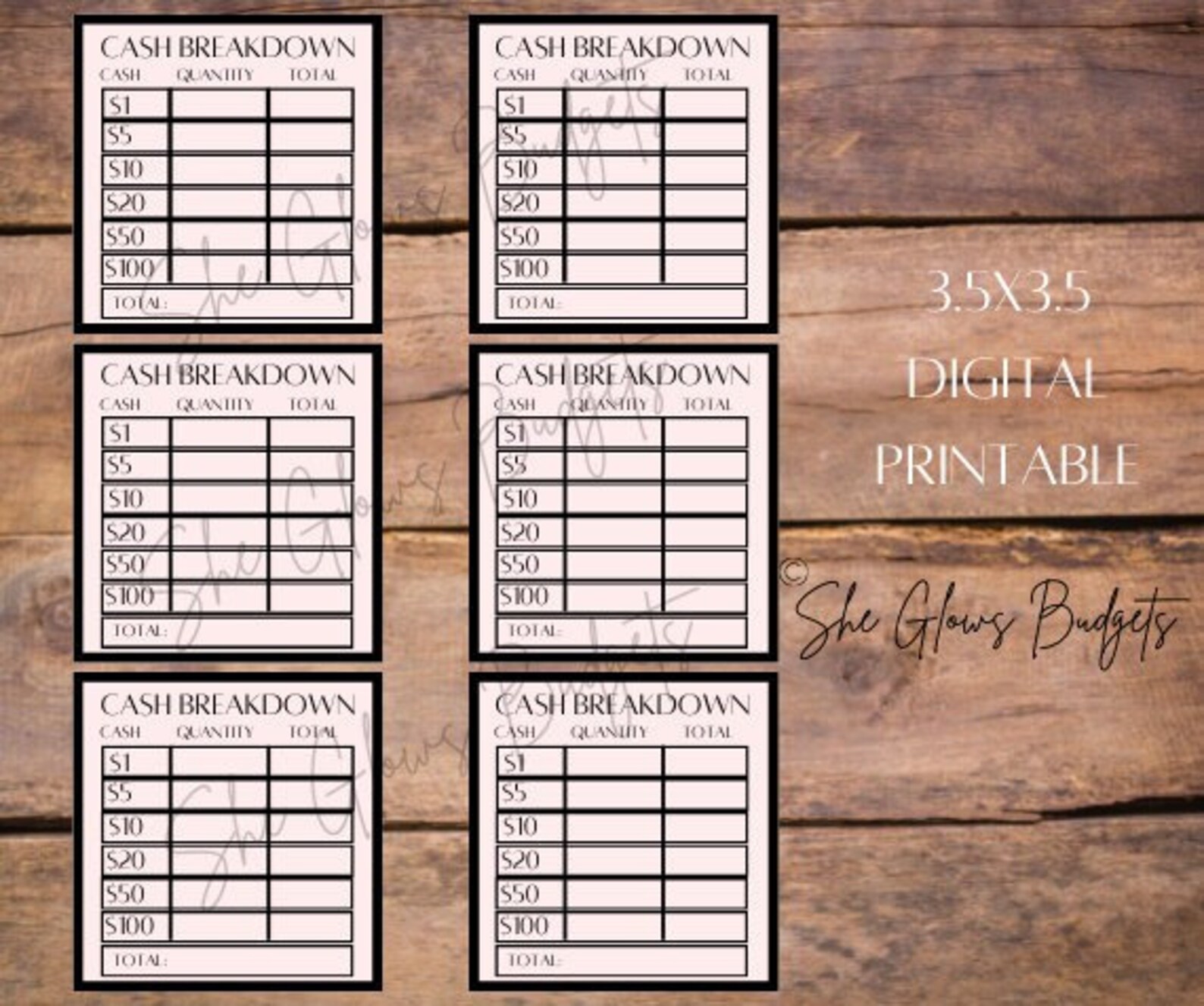 PRINTABLE Cash Breakdown Slip Bank Teller Slip - Etsy
