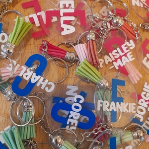Personalised Name Acrylic Keyring With Tassel, End of Term Gift For Class of 30