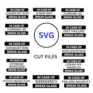 緊急時にはガラスを割る | SVG | Cricut 用 SVG ファイル、Silhouette 用、カット ファイル、レイヤー、バンドル、ノベルティ チョコレート