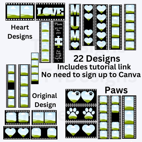 Film Stock Strip, Polaroid Retro Pictures, Template Bundle, Digital Download, Cat Dog, Family Photo, Sublimation, Film Roll Files Bundle SVG