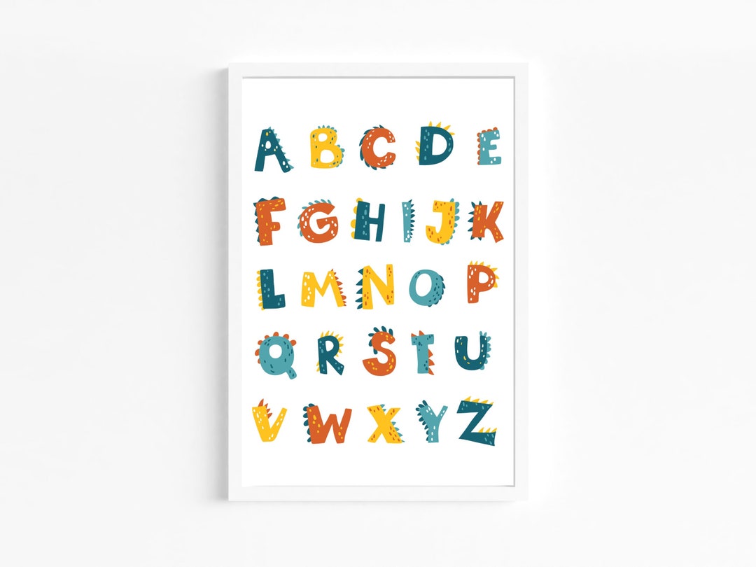 Dinosaur Alphabet Letters and Number Print for Children, Bedroom Wall