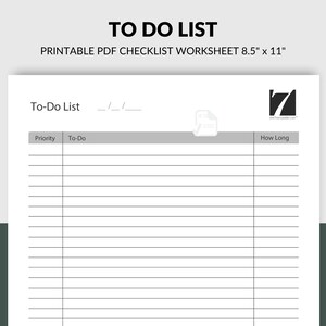 To Do List Printable: Task List Worksheet (Digital Download)