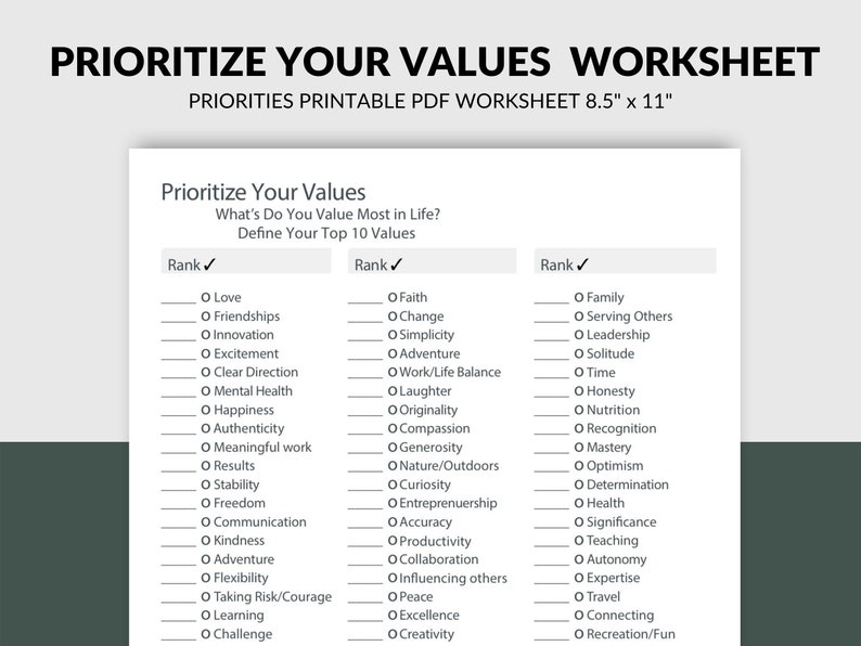 Self Discovery Printable Worksheet: Identify Your Priorities Reflection ...