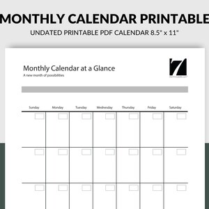 Undated Monthly Calendar Printable: At-a-Glance PDF Download