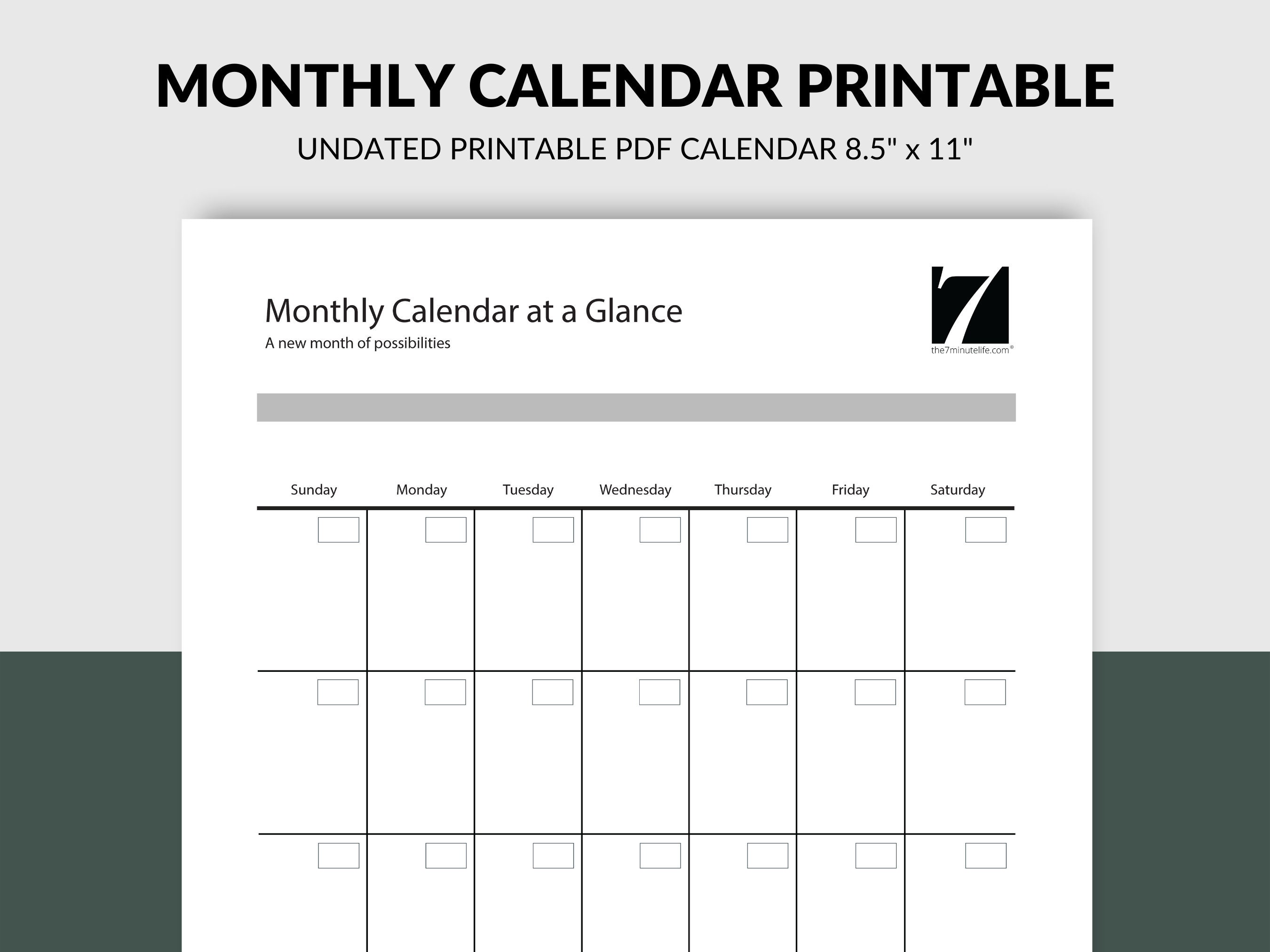 Monthly Calendar Printable Monthly at a Glance UNDATED Printable Calendar  Template PDF Download or Goodnotes Digital Insert for iPad - Etsy