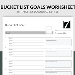 Bucket List Printable Template for Goal Setting | Bucket List Journal | Goals Planner & Tracker | Goals Setting PDF Digital Download Sheet