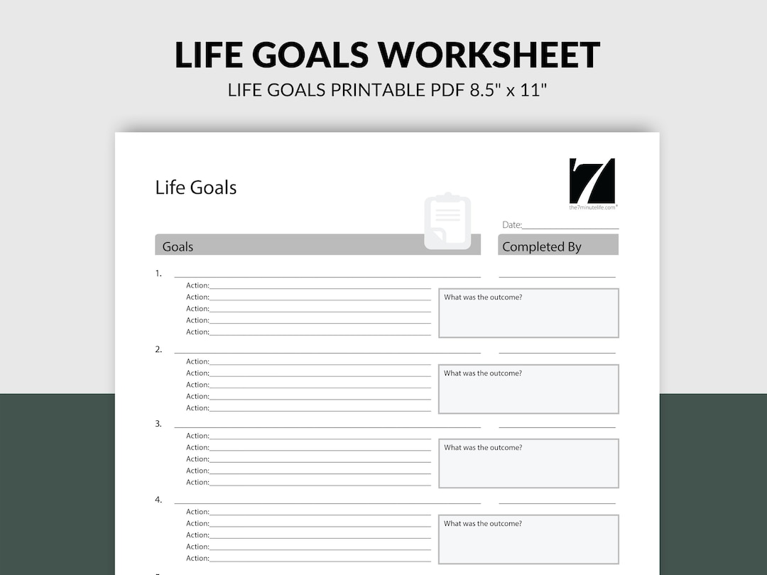 Life Goals Examples Worksheet.pdf Life Goal Planning Worksheet | 7 Minute Life (PDF Download) - Etsy
