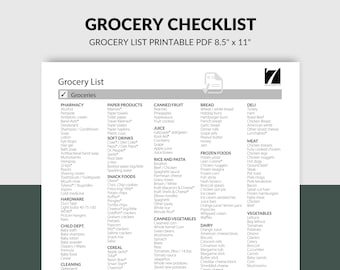 Grocery List Printable Template | Groceries PDF Download Note Checklist | Organizational Printables & Worksheets | Organization Planner