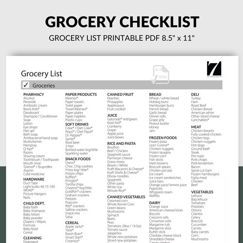 Grocery List Printable Template Groceries PDF Download Note - Etsy