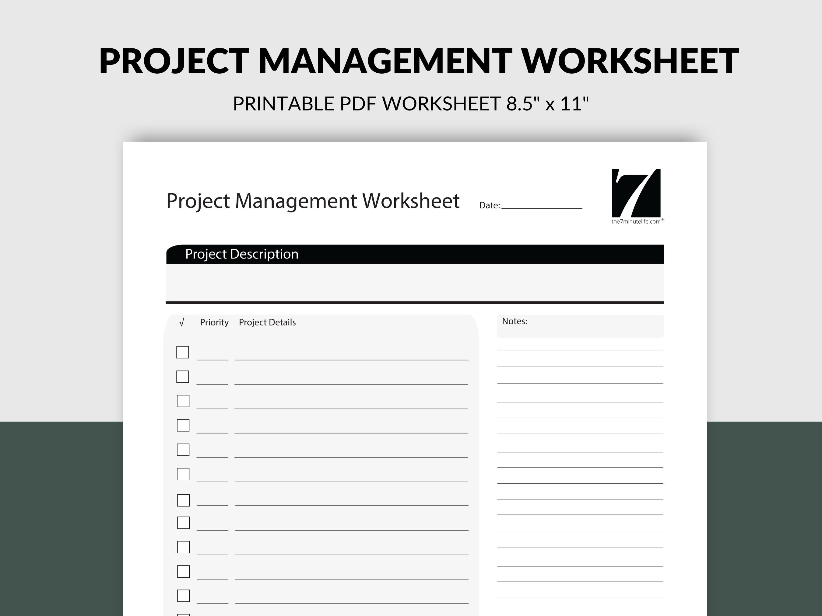 Project Management Template Worksheet | Project Planner Printable ...