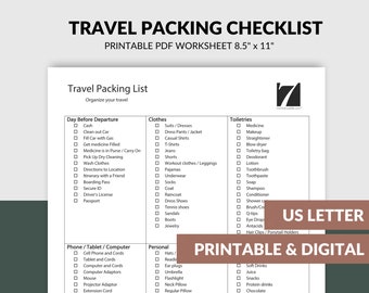 Travel Packing Checklist: Printable Vacation List (Digital Download)