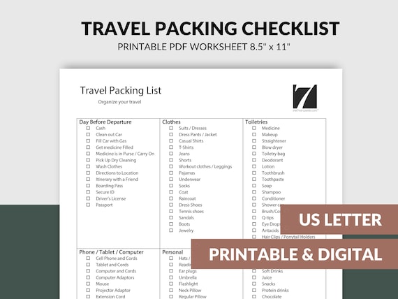 Travel Packing List Printable Download Travel Packing - Etsy