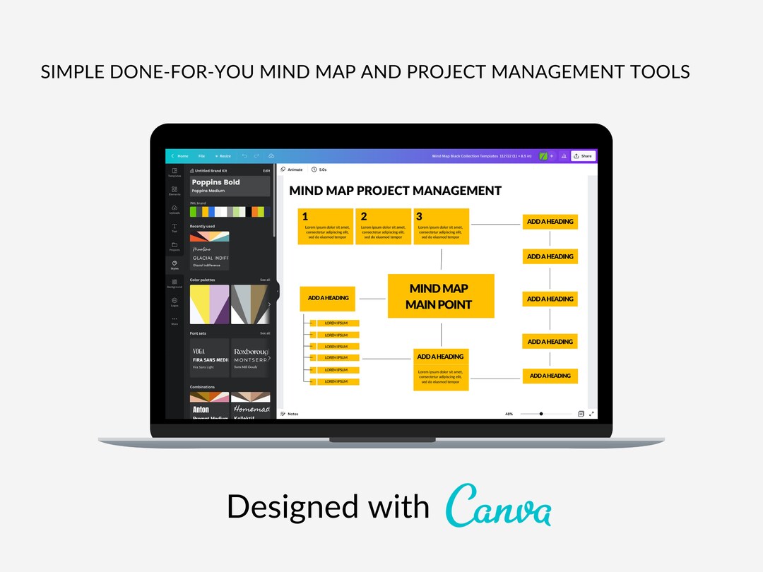 Yellow Mind Map Planner: Project Management Canva Template - Etsy