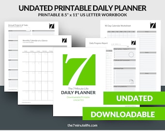 Undated Daily Planner Printable: 7 Minute Life, Productivity Worksheets (PDF)