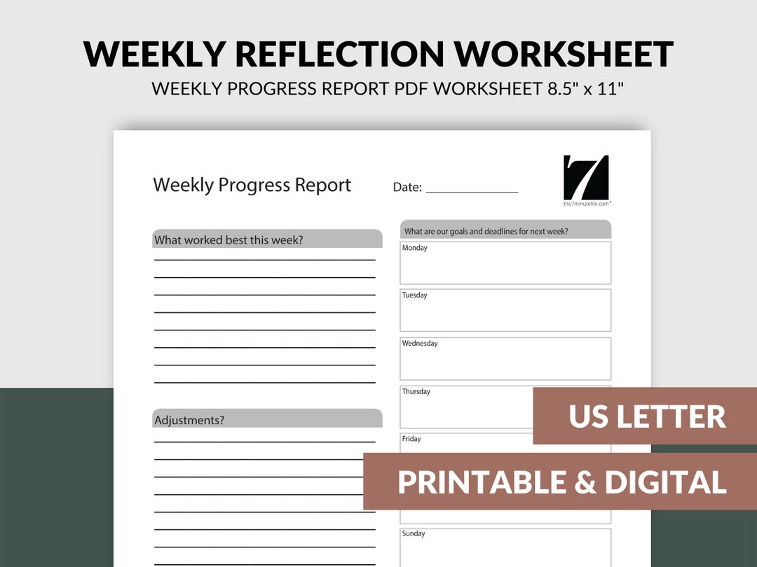 Weekly Reflection Printable | Weekly Progress Report Template | Weekly ...