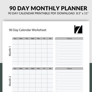 Planificador mensual imprimible / Calendario de 90 días Mes sin fecha de un vistazo Carta estadounidense imprimible / Inserto de Goodnotes para iPad / Calendario mínimo