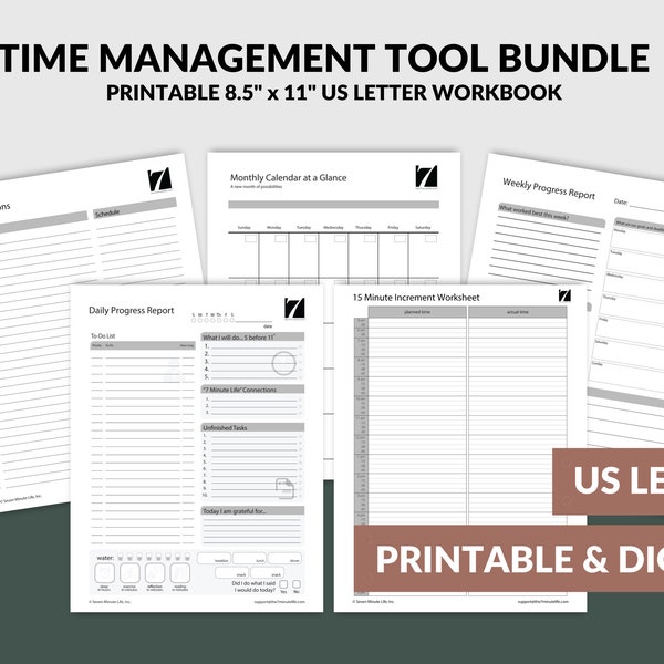 Time Management Workbook | Planning Tools & Time Management Sheets to Plan and Organize Your Day | Time Management Planner Printable PDF