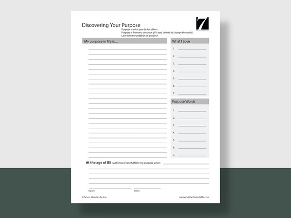 Find Your Purpose Worksheet Discover Your Purpose Life - Etsy