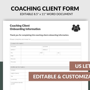 Coaching Client Intake Form | Editable Coaching Template | Customizable Coaching Templates | Coaching Intake Forms | Client Information Tool