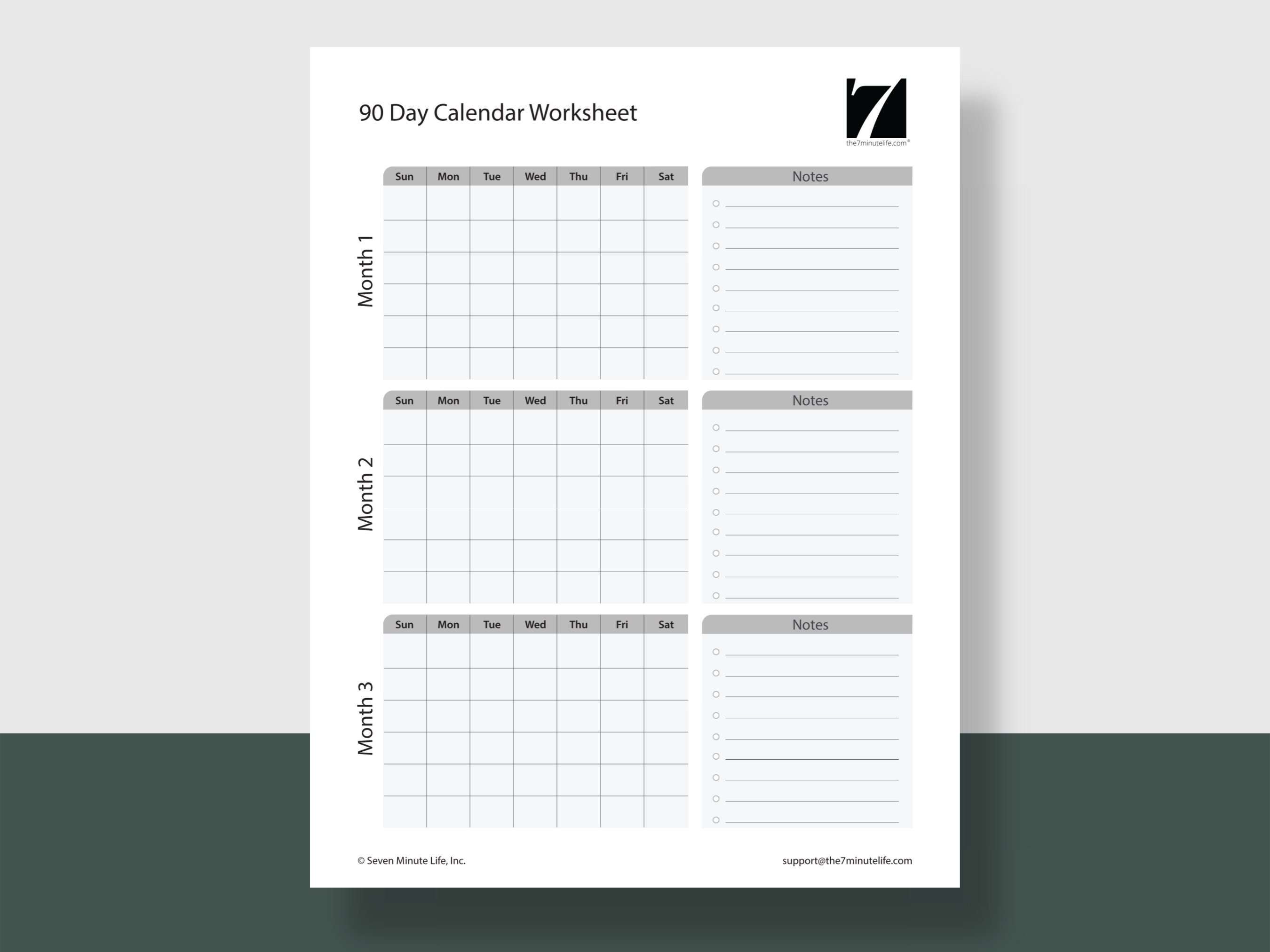 Monthly Planner Printable 90 Day Calendar Undated Month at a Glance