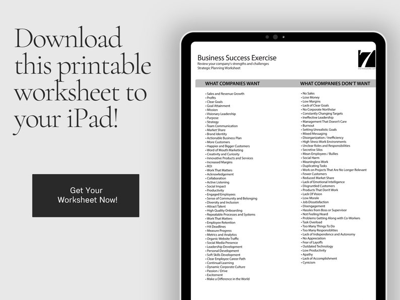 Companies Worksheet Business Success Exercise: Printable Strategic Planning Worksheet (PDF ...