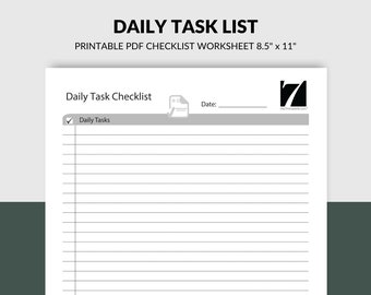 Daily Task List Printable: 8.5" x 11" Checklist Worksheet (PDF)