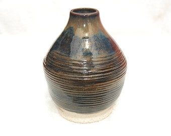 Striking Ceramic Pottery Vase in Dappled Browns and Blues