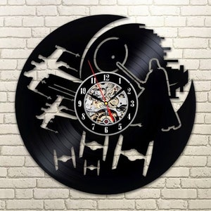 Death Star Vinyl Record Wall Clock, Millenium Falcon, Star Wars Ships, Handmade Artwork, Vinyl Decor for Home, Birthday Gift for Men