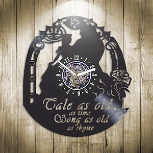 The Beauty and the Beast Love Vinyl Record Clock, Vintage Wall Decor for Bedroom , Wall Hanging Art, Wedding Gift for Women