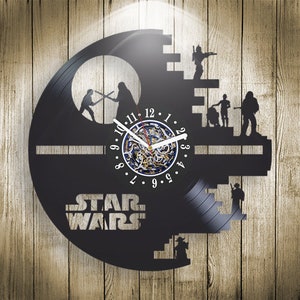 Star Wars Movie Characters Vinyl Record Wall Clock, Handmade Art for Wall, Vintage Decor for Bedroom, Anniversary Gift Idea for Husband