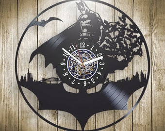 Dark Knight Vinylplaat Wandklok, Superheldenliefhebbers Kamerdecoratie, Vintage Kunst, Verjaardagscadeau voor Hem, DC Comics Mannencadeaus