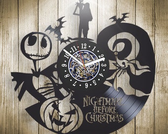Nightmare before Christmas Vinyl Record Wall Clock, Halloween Decorations, Jack Skellington, Cool Gifts for Teens, Vintage Artwork