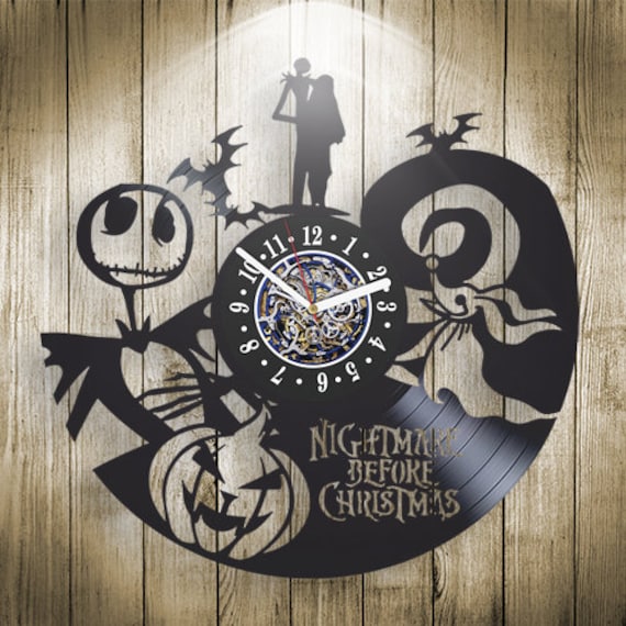 Nightmare before Christmas Vinyl Record Wall Clock, Halloween Decorations, Jack Skellington, Cool Gifts for Teens, Vintage Artwork