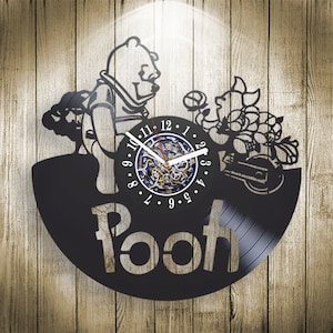 Winnie the Pooh Vinyl Record Wall Clock, Pooh and Piglet, Modern Nursery Decor, Xmas Gift Idea for Baby, Unique Art for Wall