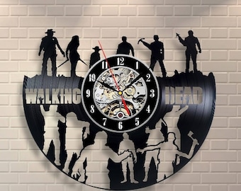 Walking Dead Vinyl Record Wall Clock, Handmade Art Work for Zombie Lover, Vinyl Decor for Wall, Birthday Gift Idea for Him