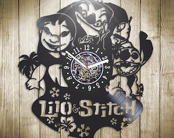 Lilo and Stitch Vinyl Record Clock, Wall Art for Kids Room, Original Wall Hanging Decor for Home, New Year Gift Idea for Child
