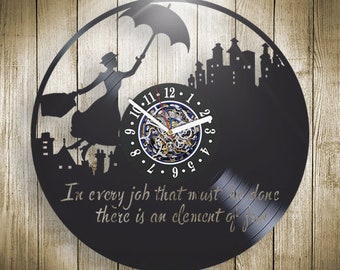 Mary Poppins Quotes Vinyl Record Wall Clock, Original Decor for Home, Modern Large Wall Art, Birthday Gifts for Nanny