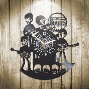 Beatles Band Silhouette Vinyl Record Clock, Rock Music Wall Art, Unique Vintage Decor for Home Room, Christmas Gift Idea for Her