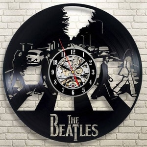 Beatles Rock Band Vinyl Record Round Clock, Music Original Art for Bedroom, Modern Wall Decor, Xmas Gift Idea for Parents