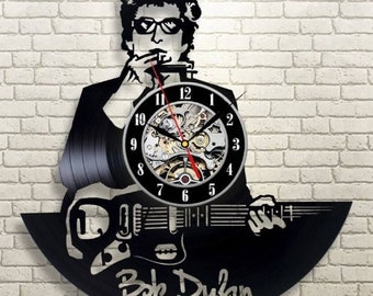 Bob Dylan Vinyl Record Clock, Original Home Decor for Music Lover, Modern Wall Art, Birthday Gift Idea for Dad