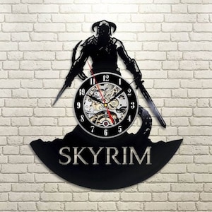 Skyrim Vinyl Record Wall Clock, Handmade Original Decor for Gamer, Unique Wall Hanging Art, Birthday Gift Idea for Boy