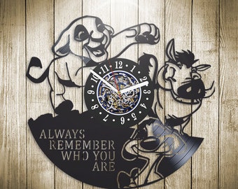 Lion King Hakuna Matata Vinyl Record Wall Clock, Simba Timon and Pumba, Wall Art for Nursery, Vintage Decor, Christmas Gifts for Baby