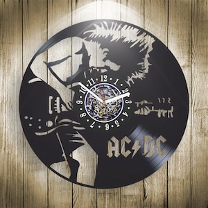 ACDC Vinyl Record Wall Clock, Rock Music Band, Vintage Music Lovers Decor for Room, Original Wall Artwork, Birthday Gift Idea for Husband