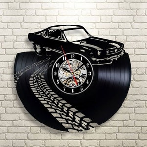 Car Vinyl Record Clock, Wall Art for Auto Lover, Original Decor for Garage, Anniversary Gift Idea for Husband