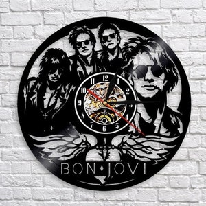 Bon Jovi Vinyl Record Wall Clock, Rock Music Band, Modern Music Lover Decor, Unique Art, Xmas Gift Idea for Women